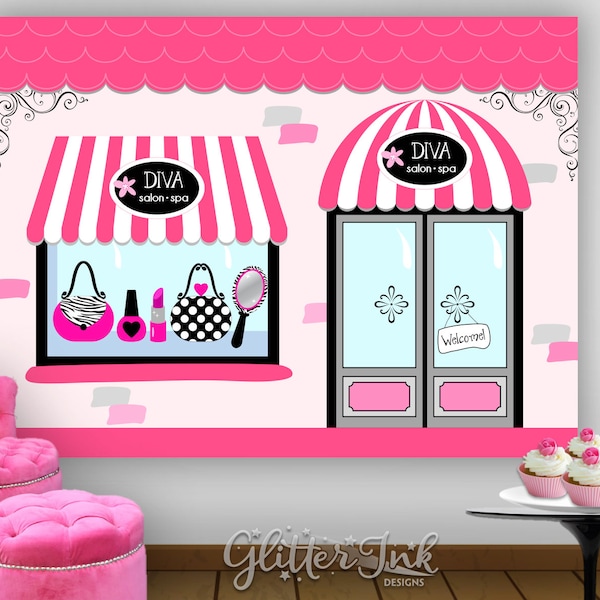 DRUCKBARE 36x48" Spa-Party-Dekor / Diva-Party-Hintergrund / Paris-Mode-Boutique-Foto-Requisite für Dessert-Tisch / Make-up-Glam-Girl-Geburtstag