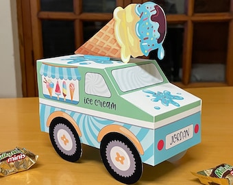 Ice cream truck printable favor box / DIY Ice cream party favors / Editable ice cream treat box / Personalized ice cream party decorations