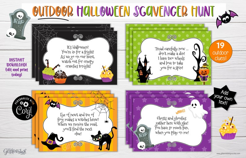Outdoor Halloween Scavenger Hunt Clue Cards / Halloween Treasure Hunt ...