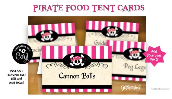 Pirate party food tent cards / Pirate birthday buffet table cards ...