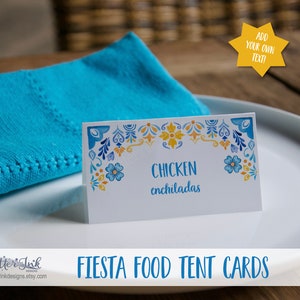 Mexican fiesta food tent cards / Cinco de mayo decorations / Mexican theme party fiesta bridal shower / Mexican tile printable name cards image 4