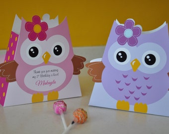 Owl baby shower favor box / Baby shower girl party favors / Owl 1st birthday favor box / Pink and purple owls printable favor box