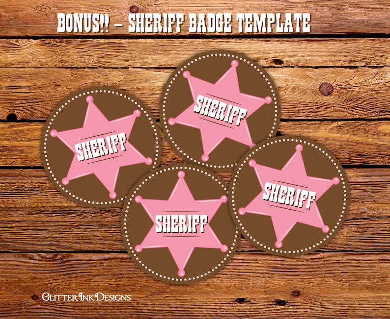 Pink cowgirl party cupcake toppers and wrappers / Wild West printable favor bag tags image 4