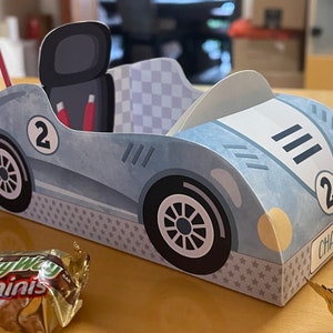 Race car birthday printable favor box / Papercraft racing car candy treat box / Two fast party favors / Racing party paper toy centerpiece image 3