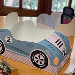 Race car birthday printable favor box / Papercraft racing car candy treat box / Two fast race car party favors Racing party car centerpiece image 9