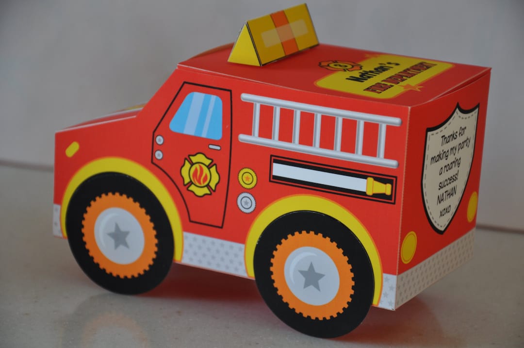Firefighter Printable Favor Box, Editable Fire Engine Birthday Party ...