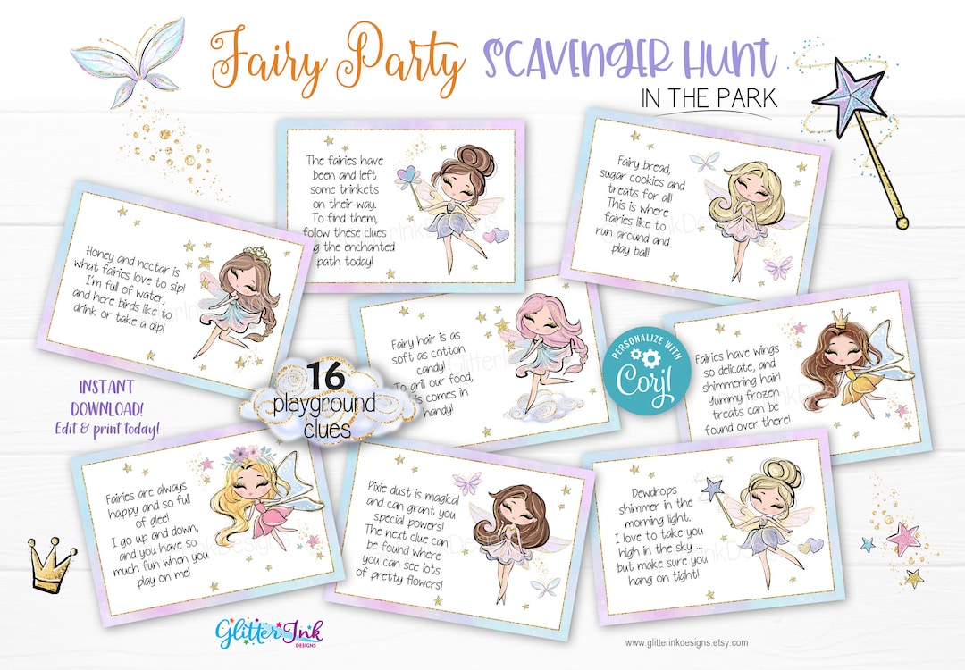 Playground Fairy Scavenger Hunt / Fairy Party Kids Treasure Hunt Clues ...