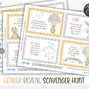 Gender reveal scavenger hunt clue cards for baby shower party games, Neutral nursery printable treasure hunt clues image 9