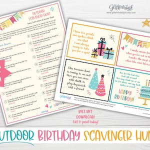 Outdoor Birthday scavenger hunt / Kids treasure hunt clues / Birthday party printable scavenger hunt clue cards for outside party games image 7