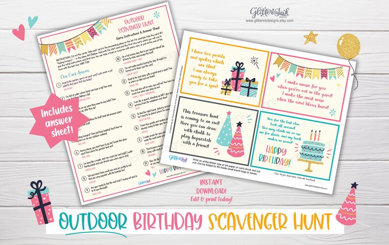 Outdoor Birthday scavenger hunt / Kids treasure hunt clues / Birthday party printable scavenger hunt clue cards for outside party games image 7