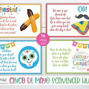 Ledtrådskort till skattjakt för Cinco de Mayo, lekar för mexikansk fiesta till födelsedagskalas för barn, ledtrådar att skriva ut för skattjakt till Taco Tuesday bild 6