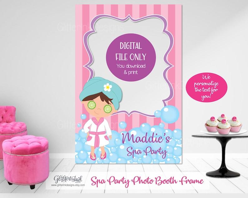 PRINTABLE Spa party photo booth frame / Glam diva makeover spa girls photo prop backdrop for dessert table image 1