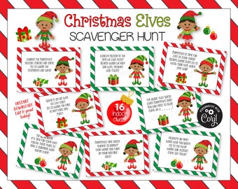 Christmas elves kids treasure hunt clues / Elf scavenger hunt / Christmas scavenger hunt family games