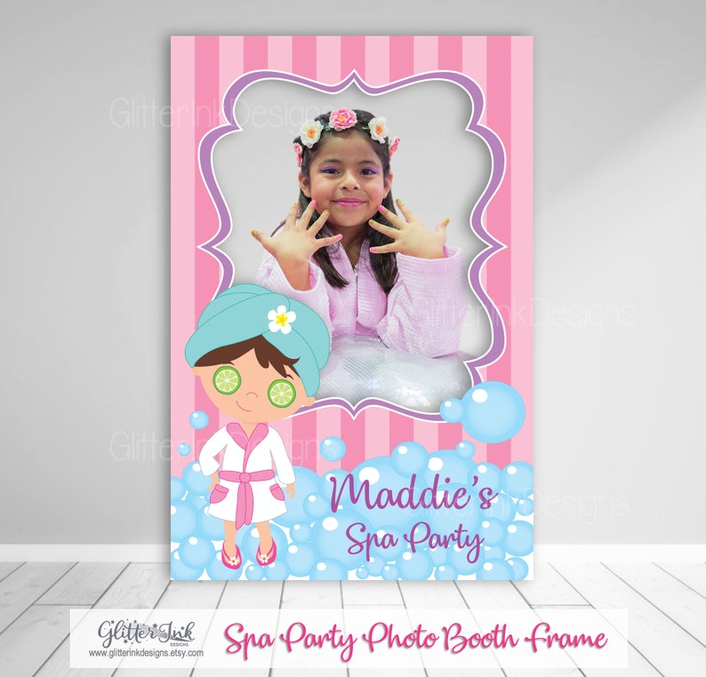 PRINTABLE Spa party photo booth frame / Glam diva makeover spa girls photo prop backdrop for dessert table image 4