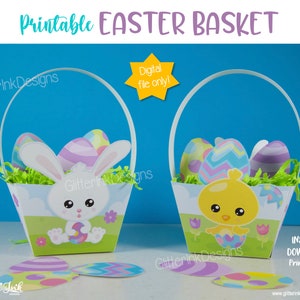Mini Easter Basket - Easter chick and Easter bunny printable basket - Easter egg hunt basket - PDF & JPG Instant Download