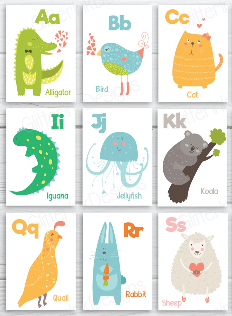 Animal alphabet flash cards / ABC animal flash cards nursery classroom alphabet cards / Printable kindergarten homeschool learning game image 3