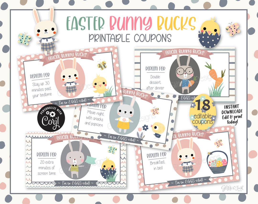 Bunny Bucks Coupons for Kids Easter Egg Hunt / Printable Easter Reward ...