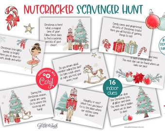 Nutcracker Christmas scavenger hunt cards / Christmas treasure hunt clues / Printable Christmas games indoor scavenger hunt for kids