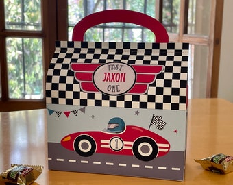 FAST ONE Race car party printable favor boxes / Race car birthday party favors / Racing car candy treat box gable top