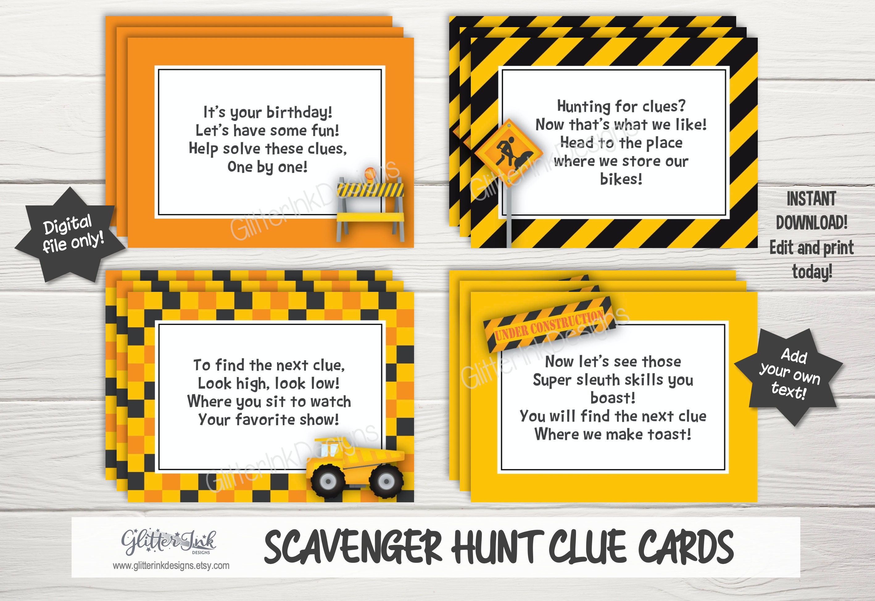 Construction Party Scavenger Treasure Hunt Clue Cards - Etsy