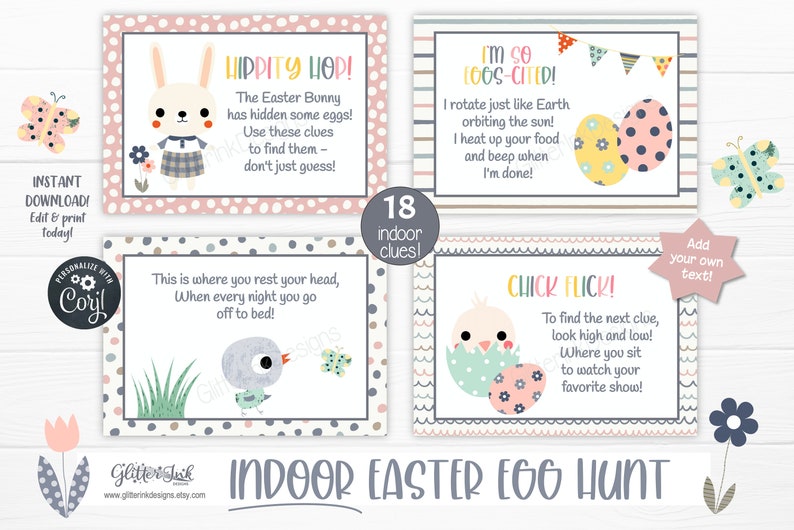 Indoor Easter scavenger hunt for kids / Easter egg hunt clues editable / Easter printable treasure hunt / Easter bunny hunt party games image 4