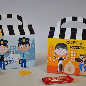 Cops und Räuber Polizei Gastgeschenk Box - digitale PDF druckbare DIY Vorlage für Leckereien im Stil von Giebelspitzen