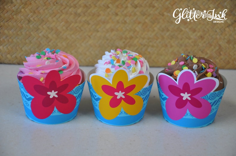 Hawaiian party cupcake wrappers Moana party favors Moana birthday hibiscus cupcake wrappers tropical party decorations