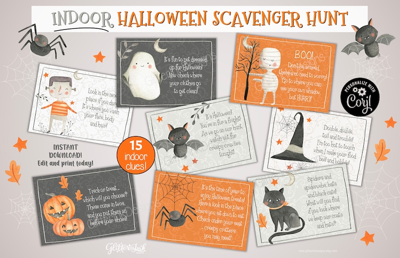 Indoor Halloween Scavenger Hunt / Kids Halloween Treasure Hunt Clues ...