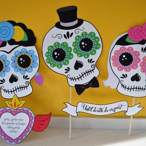 Dia de los Muertos sugar skull masks / Day of the Dead printable photo booth props / Halloween Mexican fiesta catrina calavera face mask