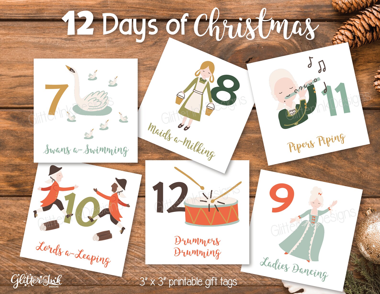 12 Days of Christmas Gift Tags / Printable Secret Santa Cards for Kids ...