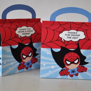 Flying Super Hero printable favor box for birthday party / Superheroes party digital printable template for superhero gable top treat box