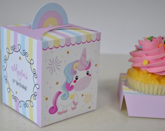 Unicorn party cupcake box / Rainbow unicorn treat boxes / Unicorn party favors / Unicorn favor box