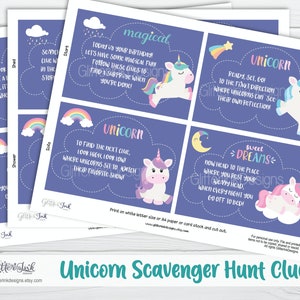 unicorn scavenger hunt clue cards unicorn treasure hunt etsy