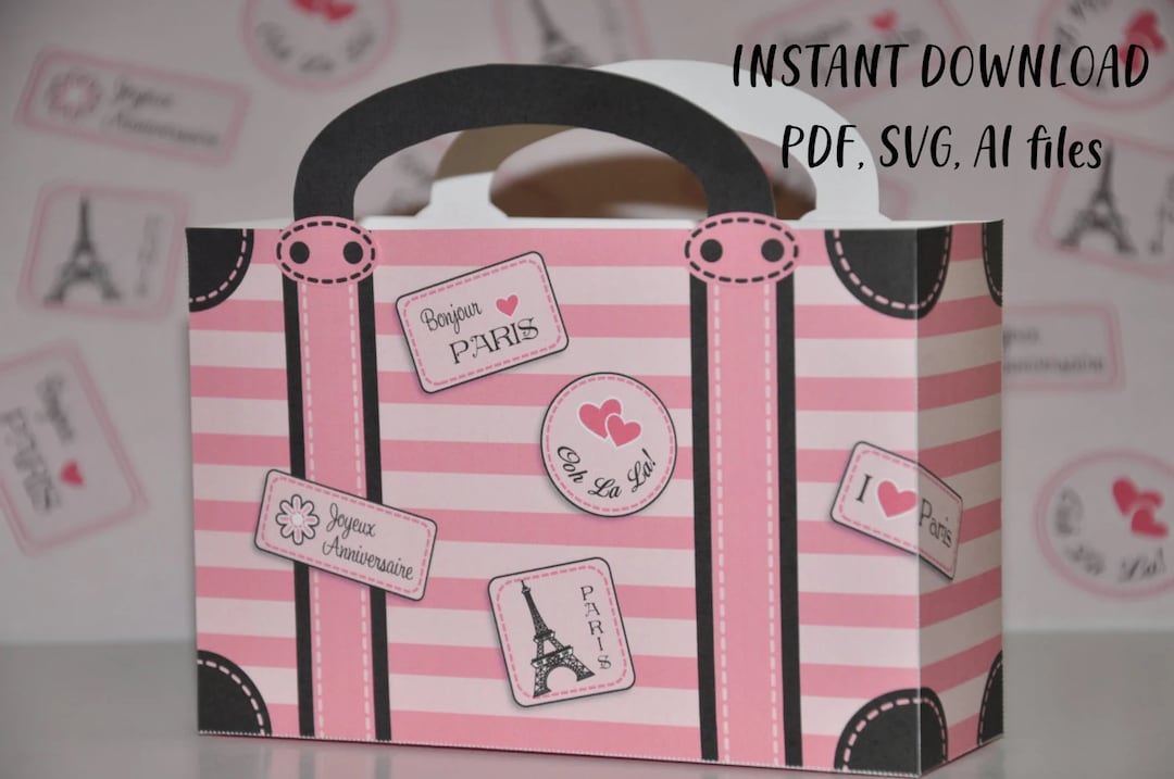 Printable Paris Party Suitcase Favor Box Paris Party Favors PDF