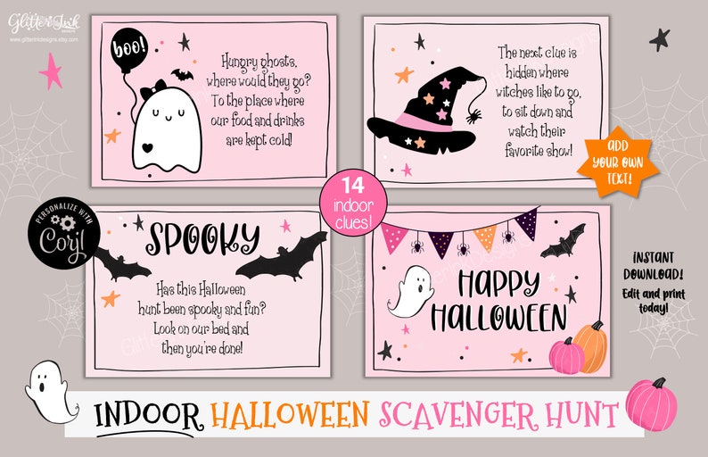 Indoor Halloween Scavenger Hunt / Kids Halloween Treasure Hunt Clues ...