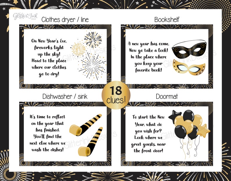 2024 New Years Eve scavenger hunt for kids / New Year's Eve party games / New Year treasure hunt clues printable / nye games for kids adults image 5