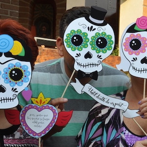 Dia de Muertos photo booth props / Day of the Dead printable sugar skull masks / Mexican fiesta calacas calavera Katrina halloween face mask