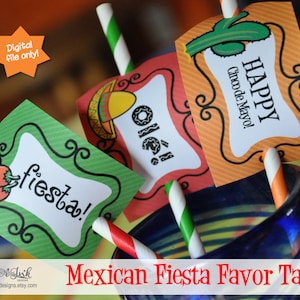 Cinco de Mayo Mexican fiesta party tags cupcake topper / Mexican party decorations / Mexico Independence Day printable digital file image 1