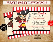 Girl Pirate party printable invitation / Pirate birthday invitation / Pirate Princess editable invite dark brown hair blue eyes download