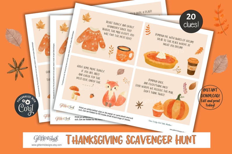 Thanksgiving Scavenger Hunt Clue Cards / Thanksgiving Treasure - Etsy