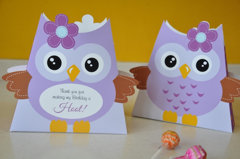 1st birthday party favors / Owl theme baby shower favor box / Printable owl treat box / Owl 1st birthday treat boxes image 3