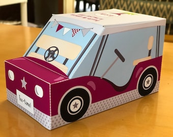 Centro de mesa con caja de regalo para carrito de golf / Caja de regalo imprimible para fiesta de cumpleaños de golf / Cajas de regalo para fiesta de golf (granate y gris)