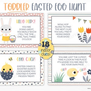 Toddler Easter scavenger hunt easy clues / Printable Easter egg hunt indoors / Editable kids treasure hunt clues / Easter bunny party games image 6