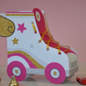 Roller skate party favor boxes / Roller skate party favors - raspberry and gold glitter