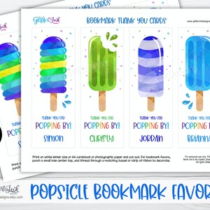 Popsicle birthday bookmark favors / Popsicle party favors / Printable bookmarks / Popsicle favor tags / Ice cream party thank you cards image 3