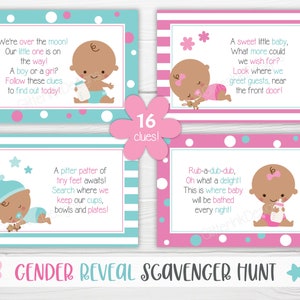 Gender Reveal Scavenger Hunt / Gender Reveal Treasure Hunt Clues ...