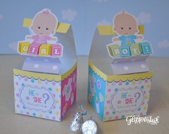 Gender reveal baby shower pop up favor box He or She Jack in the Box PDF printable toy party decor - pink baby girl blue baby boy
