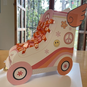 GROOVY roller skate party favor boxes / Skate favors treat box / Skating birthday party decorations / Hippie retro 60s 70s roll with me