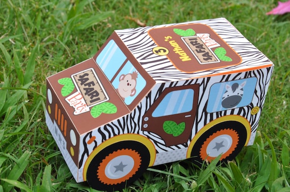 Jungle party favors / Safari party treat box / Jungle animals jeep favor box / Wild one birthday safari decorations Il_570xn