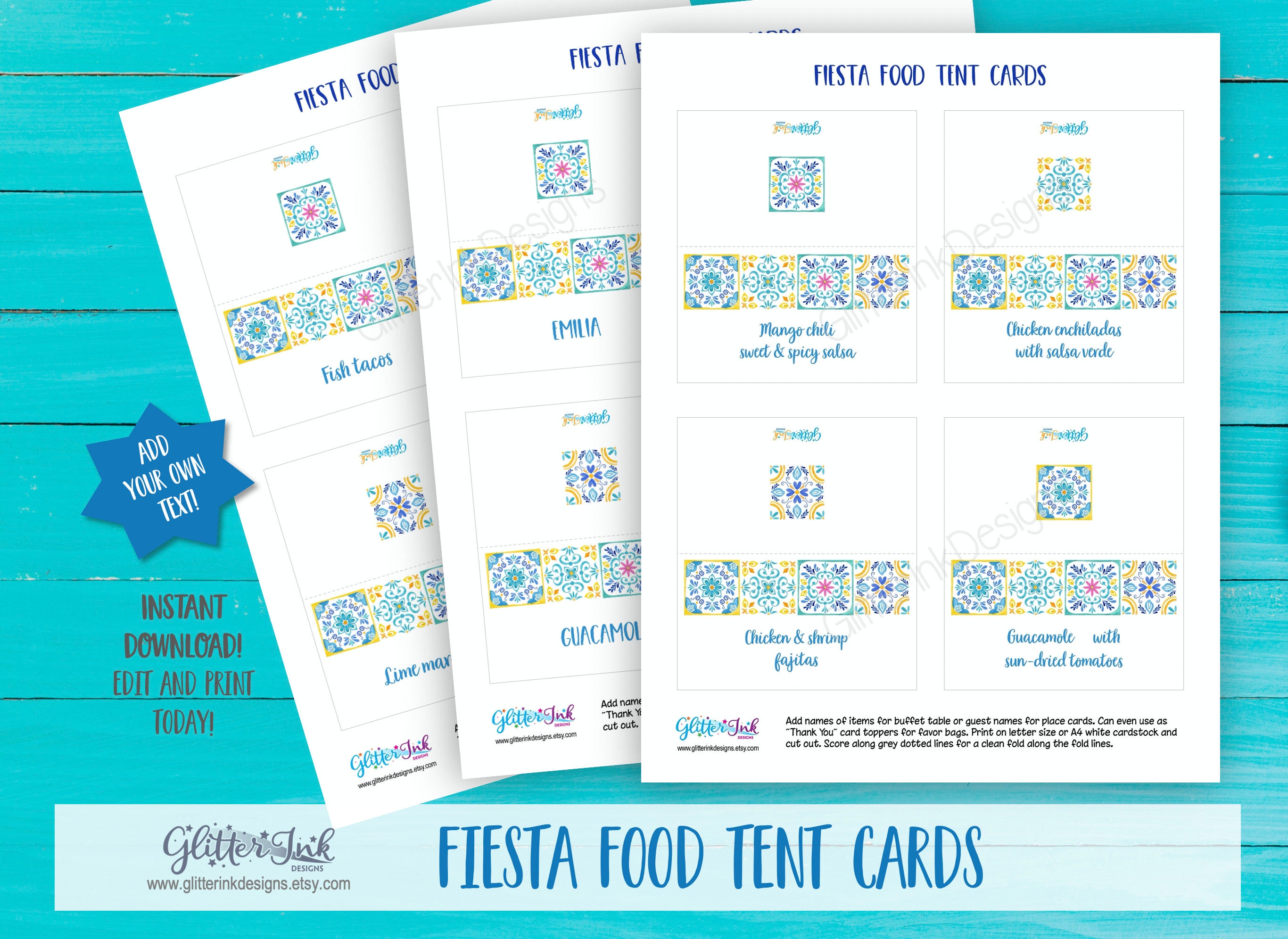 Mexican fiesta food tent cards cinco de mayo birthday bridal | Etsy